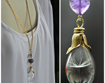 Dandelion Necklace, Wish Necklace, Dandelion Seed Necklace, Real Flower jewelry, Natural Jewelry, Glass Bottle Necklace, Glass Teardrop
