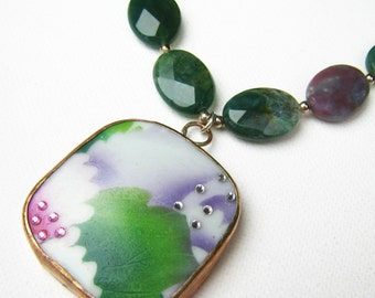 Ming Pottery Shard Necklace Shard Necklace Green Broken Pottery Porcelain Pendant Recycled China Jewelry Repurposed Jewelry Gift Idea