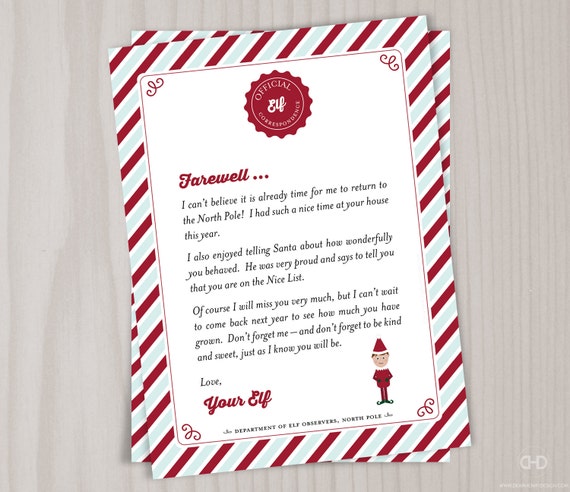 INSTANT DOWNLOAD Elf Goodbye Letter Christmas Elf Farewell