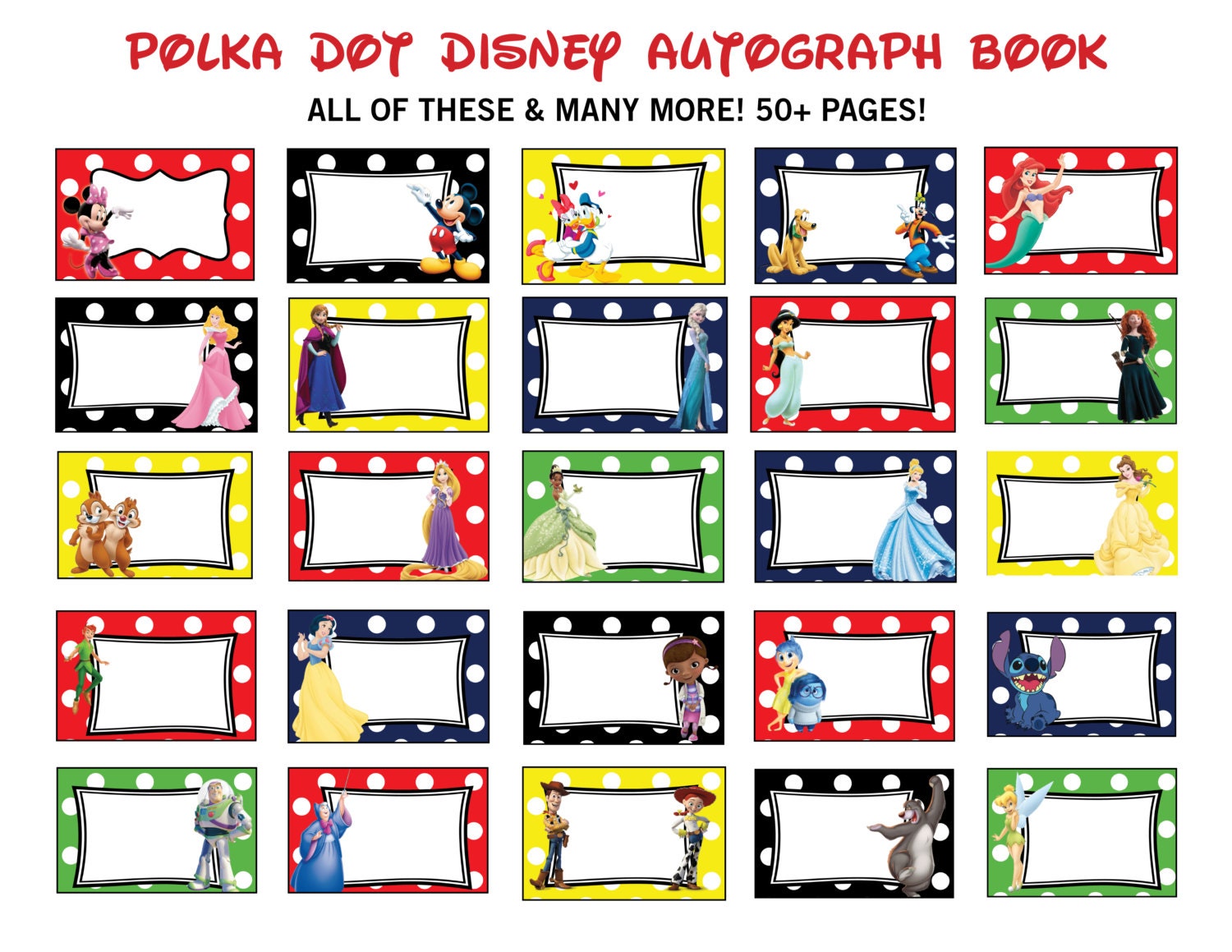 Polka Dot Disney Autograph Book Printables Over 50