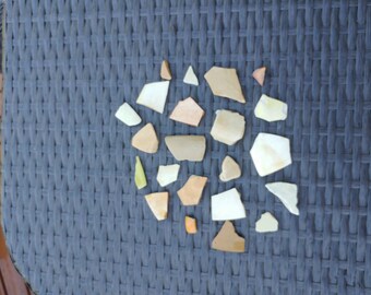 Yellow Cream Brown Sea Pottery Beach Pottery Genuine Surf Tumbled Lot