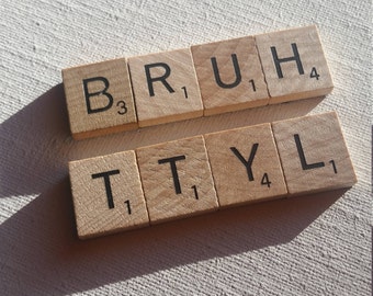 Repurposed/Scrabble tiles/refrigerator/magnet word set/boardgames/upcycled/letters/geeky/nerdy/words/kitchen/fun