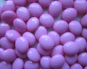 Deep Pink Faceted Oval Acrylic Beads 12mm 20 Beads