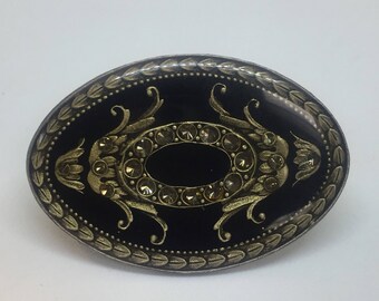 Vintage Catherine Popesco La Vie Parisienne Brooch Art Nouveau Oval Enamel