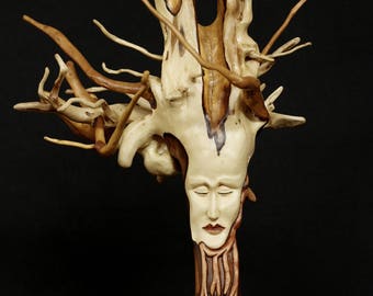 Hand carved sculpture wood alibustre face 4