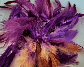 50 Feathers assorted purple saddle hackles 3 to 6 inches craft feathers k1174