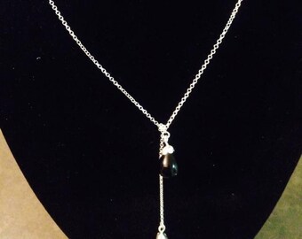 Black Onyx Teardrop Asymmetrical Necklace