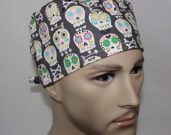 Men's Surgical Scrub Cap Skulls ,Gray