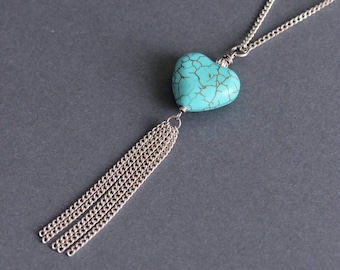 Turquoise Heart Necklace Dainty Necklace Blue Stone Heart Pendant Silver Turquoise Jewelry Healing Stone Love Necklace Anniversary Gift Blue