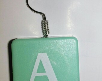 Scrabble Tile Earrings - Turquoise