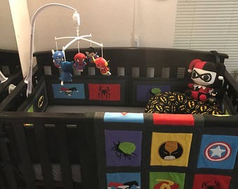 Marvel Avengers Crib Set, DC Comics Blankets, Superhero nursery , DC Comics, Avengers, Marvel, Vintage comics