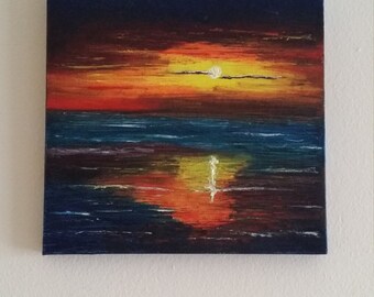 Sunset - Oil on canvas with a palette knife - 10" x 10" gallery wrapped canvas