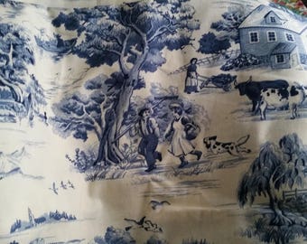 Toile Fabric Colonial Blue Victorian Design Fabric sold by 1/2 yard