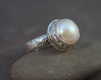 Freshwater Pearl Ring. Natural Pearl Ring. White Pearl Ring. Sterling Silver Ring. Bridal Jewelry. June Birthstone *custom made