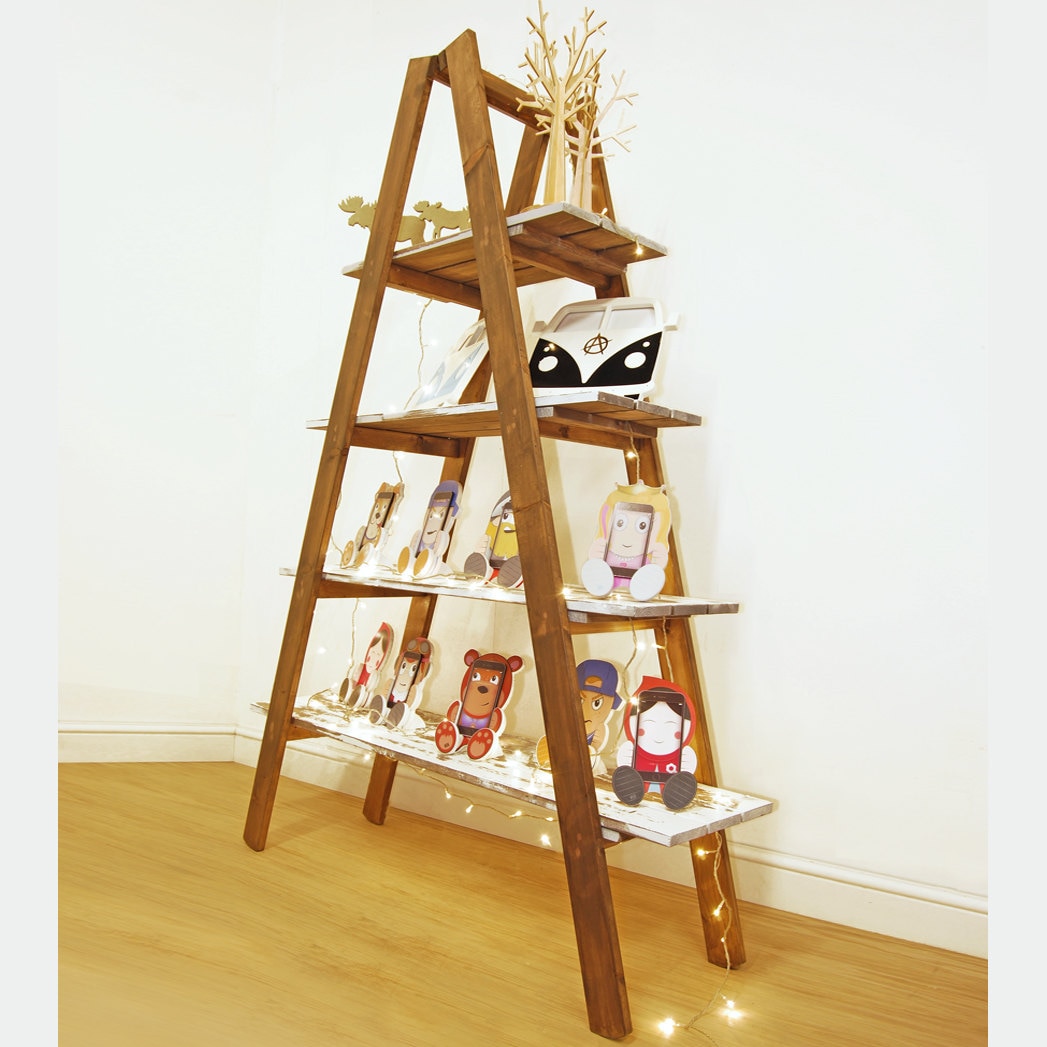 Timber Ladder Shelf Display Shelving Unit Folding Wood