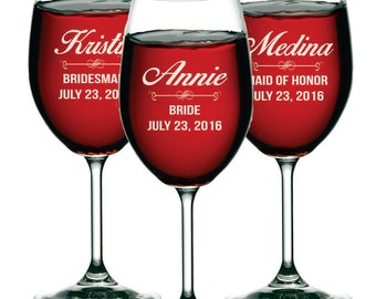 Custom Wine Glasses, Personalized Wine Glasses, Bridesmaid Gift, Bridesmaid Wine Glasses, Etched Wine Glasses, Engraved Wine Glass