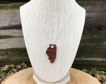 Illinois Necklace, Illinois State Necklace, Wooden State Necklace, Illinois Jewelry, Personalized Gift, Going Away Gift