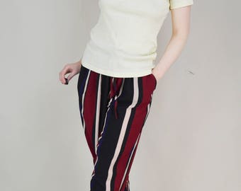 90s Basic Cream Cotton Ribbed T Shirt S