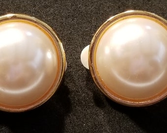 Vintage Large Faux Pearl Clip-On Earrings