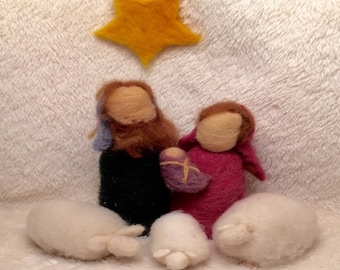 Kit: Needle Felted Nativity....Holy Family, Sheep and Star