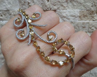 Statement ring in Sterling Silver with Citrine and CZ, Size 5 and 7
