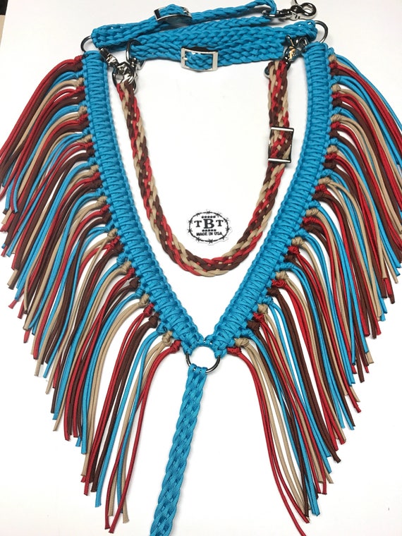 Fringe breast collar horse paracord horse tack turquoise