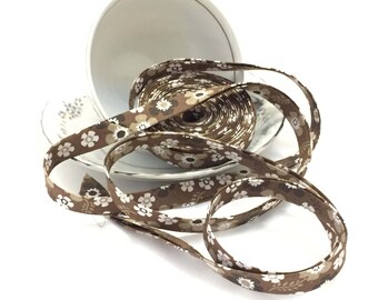 Brown Floral 1/2" Double Fold Bias Tapeb