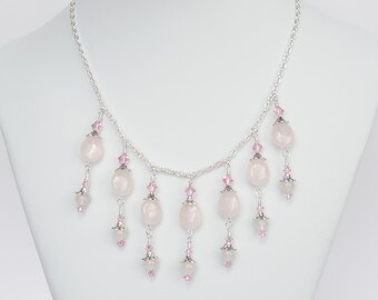 Rose quartz and Swarovski crystal necklace
