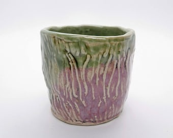 Stoneware Pink Green Cup Handmade Pottery