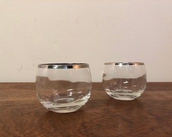 Two Roly Poly 4 oz Snifter Glasses with Thin Silver Rims