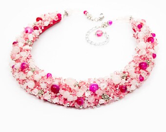 ROSEMARY - statement necklace, semi precious stones necklace, beaded necklace