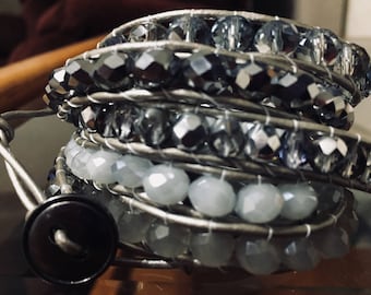 Leather beaded wrap bracelet