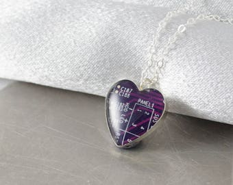 Circuit Board Necklace Purple Heart, Purple Sterling Silver Heart Necklace, Computer Geeky Jewelry, Anniversary Gift, Software Engineer Gift