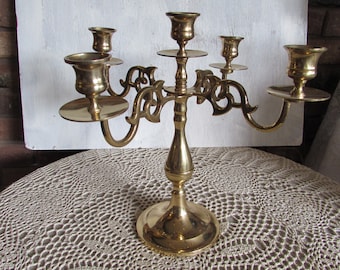 Vtg Beautiful Brass Candelabra 4 Arm five candles Centerpiece.