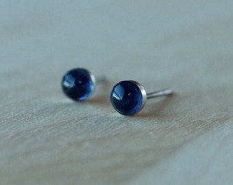 Kyanite Gemstone 4mm Bezel Set on Niobium or Titanium Posts (Hypoallergenic Stud Earrings for Sensitive Ears)