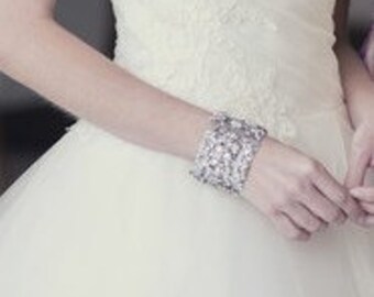 Bridal cuff bracelet, wedding bracelet, wedding jewelry, antique silver, vintage style bracelet, Swarovski crystals, Dramatic, wide bracelet