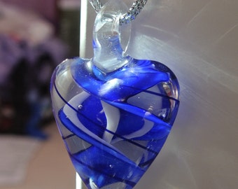 Blue Glass Swirl Heart Necklace