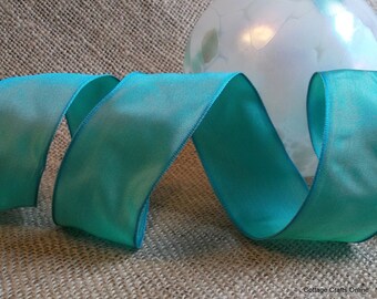 Wired Ribbon 1 1/2", Turquoise Blue Green - THREE YARD ROLL - Offray "Charisma" Ocean, Wedding Ribbon, Wire Edged Ribbon