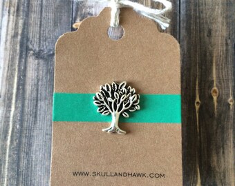 Tree Tie Tack / Lapel Pin - Antique Silver Tone Metal - Tree of Life - Giving Tree - Tack Backing with Clutch Clasp