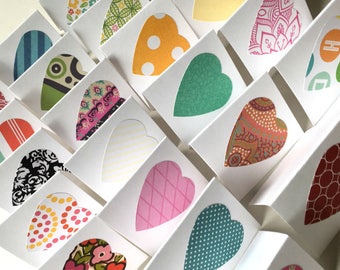 Mini LOVE NOTES ... 50 Tiny Square Heart Cards Colorful Assortment Blank Notes Small Thank You Gift Cards Folded Messages Cute Stationery