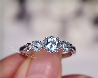 Natural Sky Blue Topaz Ring Topaz Engagement Ring Wedding Ring Sterling Silver Ring Anniversary Ring Birthday Present