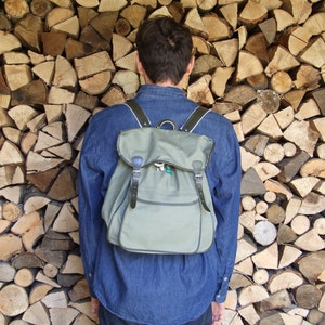 80's vintage unisex green camping canvas hipster backpack