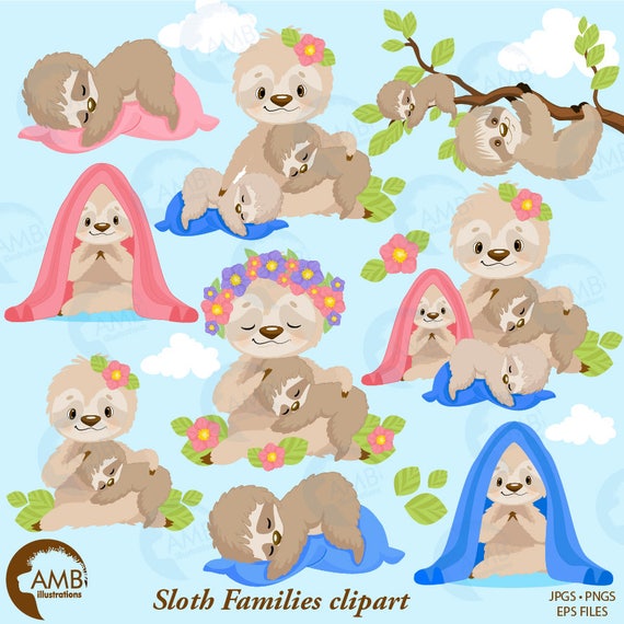 Sleepy sloth clipart sloth family sloth babies clipart
