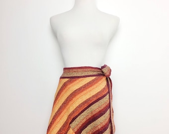 Orange Multicolored Mixed Stripes Wrap Mini Skirt/ Medium Large