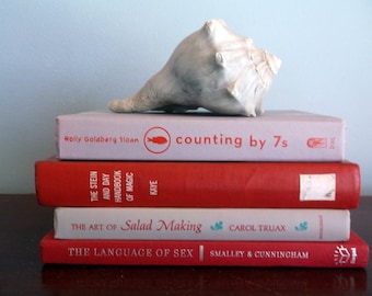 Beautiful Stack of 4 Red and Gray Vintage Books Home Decor Book Stack Display