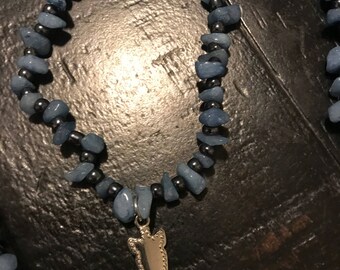 Blue rock and arrown beaded bracelet and necklace