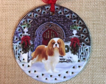 Blenheim Cavalier King Charles Spaniel Seasons Greetings Ornament