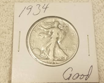 1934 Walking Liberty 50 cent piece Half Dollar Good Condition