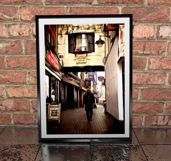 London Cobblestone Streets Painting Print Digital