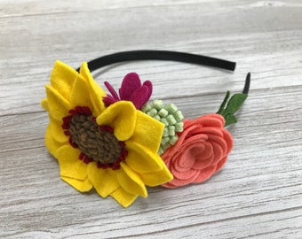 Sunflower Wool Felt Flower Headband